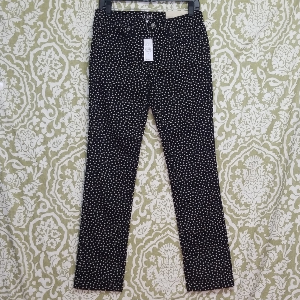 LOFT Modern Straight Pants Black Tan Dots NWT sz 2